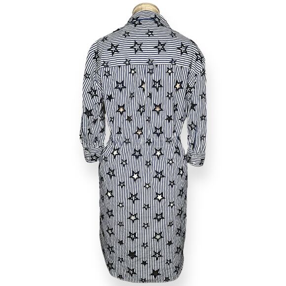 SANDRO Bilbao Star Shirt Dress Tie Waist Blue Contemporary Whimsical Stripe 6 - Picture 7 of 16